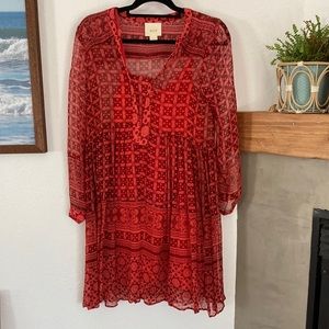 Maeve Red Patterned Midi Dress